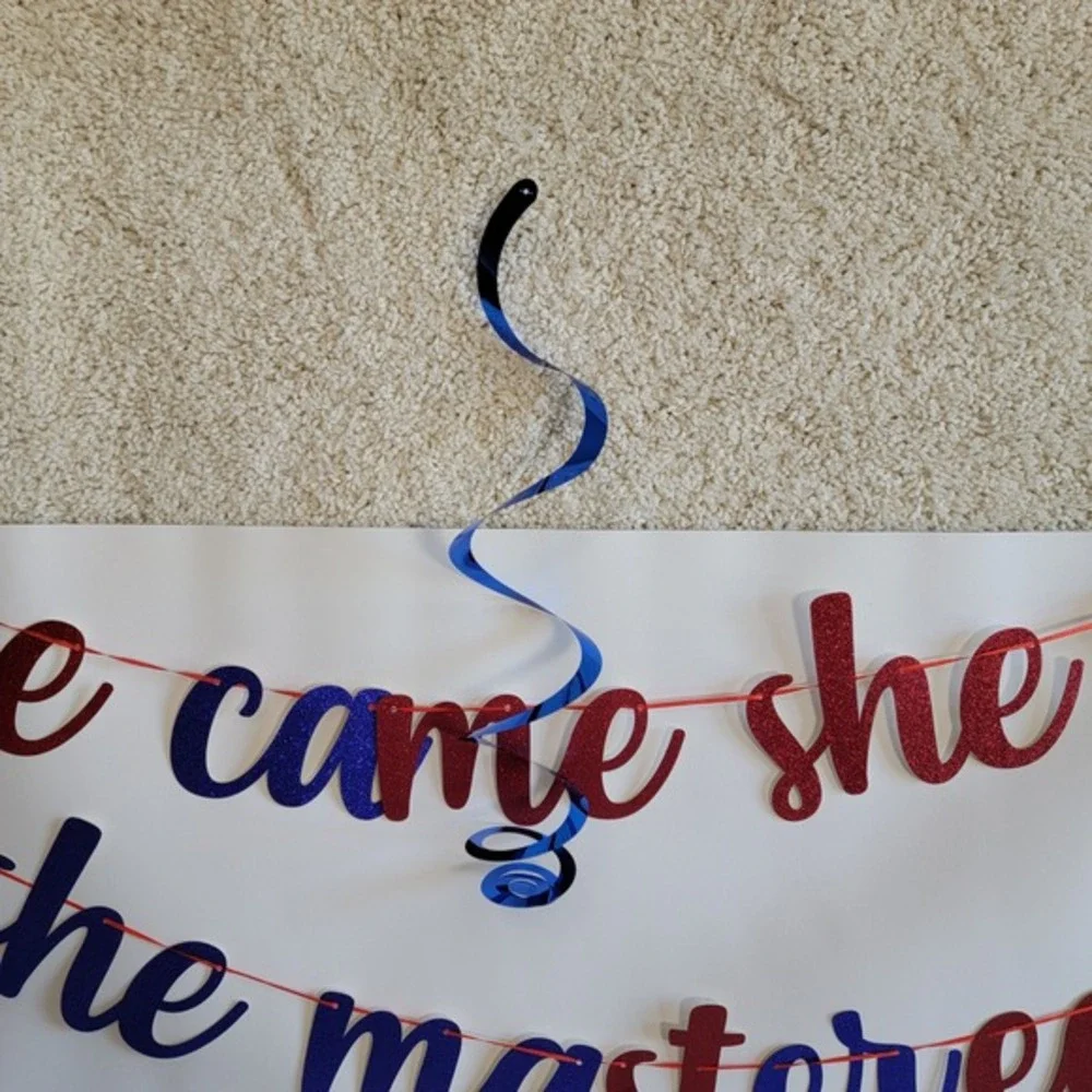 Graduation Party Decorations She Came She Saw She Mastered Banner Red‎ Blue Kit